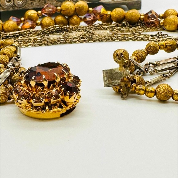 Rare Vintage Deco Topaz Rhinestone Runway Necklace - Picture 10 of 16